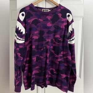 A Bathing Ape (BAPE) Purple Camo Shark Long-Sleeve Sweater